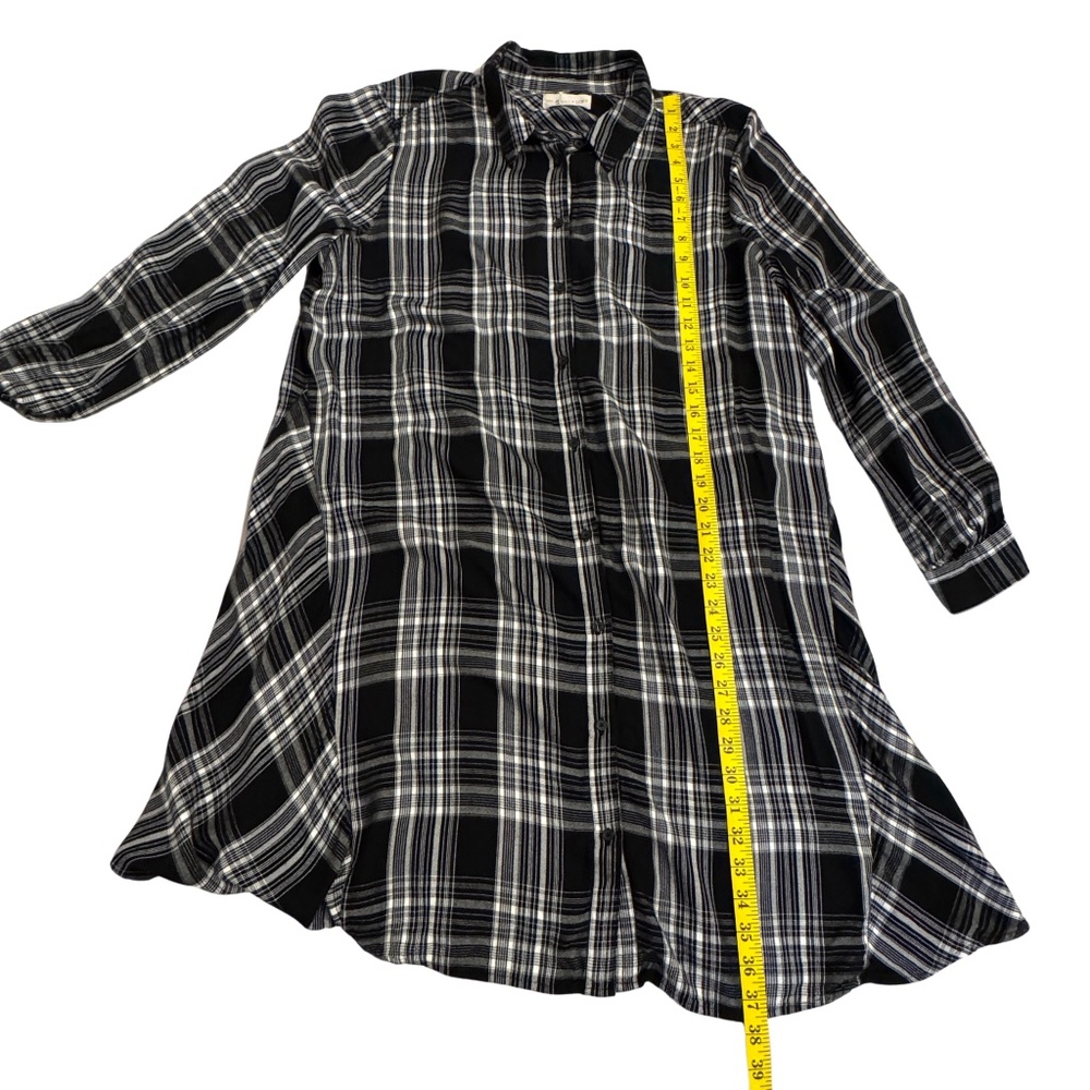 Loft Black & White Plaid Shirt Dress XL - Picture 3 of 7